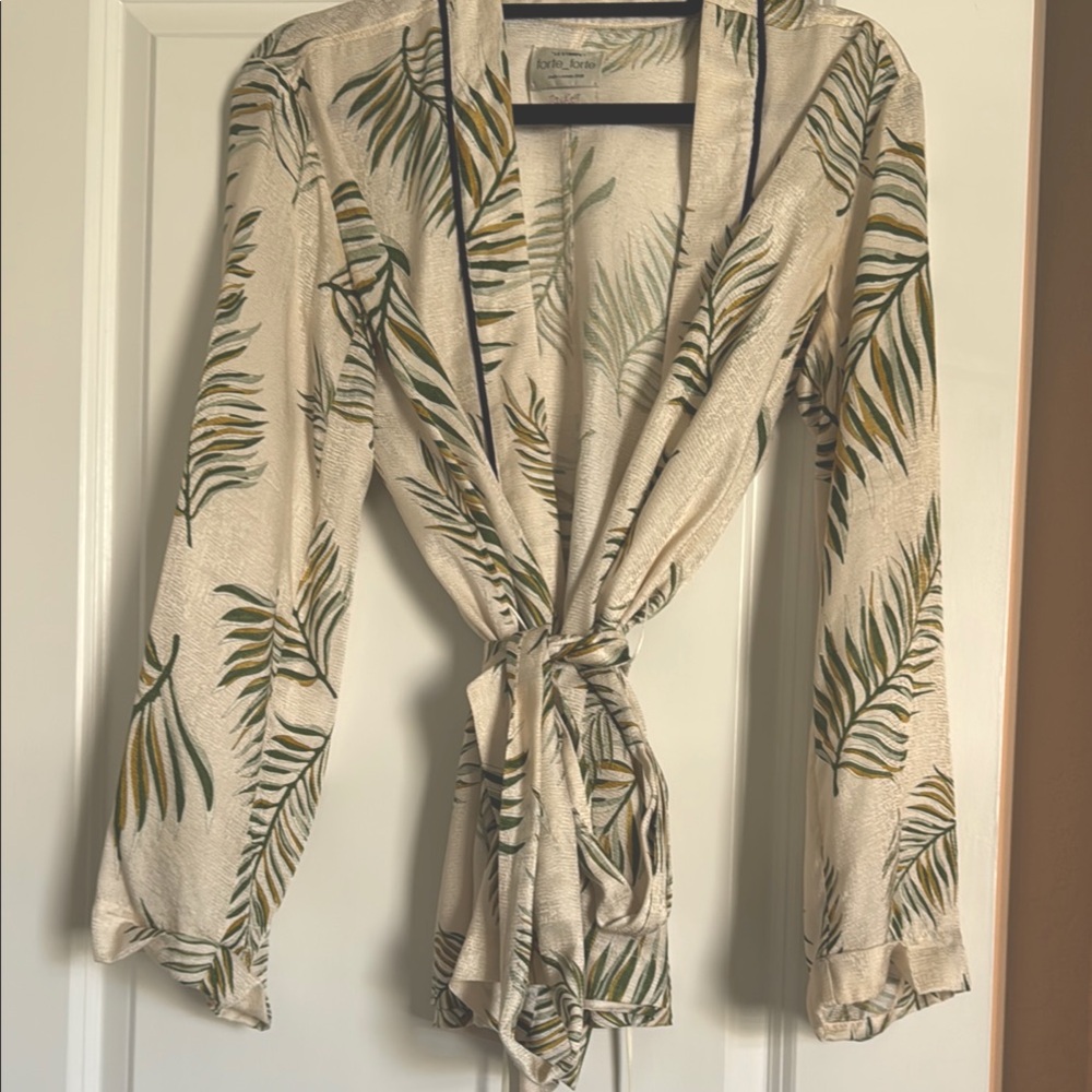 Forte_Forte Leaf Print Tie-Front Kimono